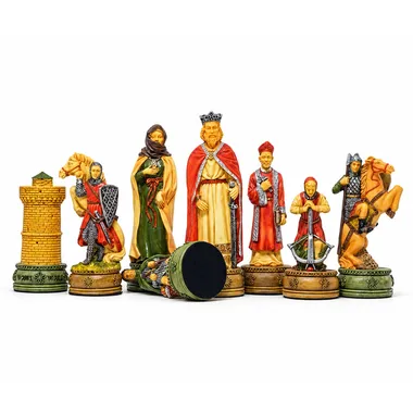 Schaakspel Camelot, alle stukken met gedetailleerde toren en paarden