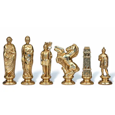 Schaakstukken Jules César, detail van de volledig verguld figuren