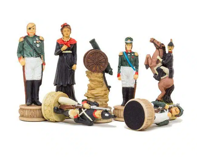 Napoleon Russische Veldtocht IV Schaakspel in Hars met Groen Kunstleren Schaakbord - Afbeelding 10