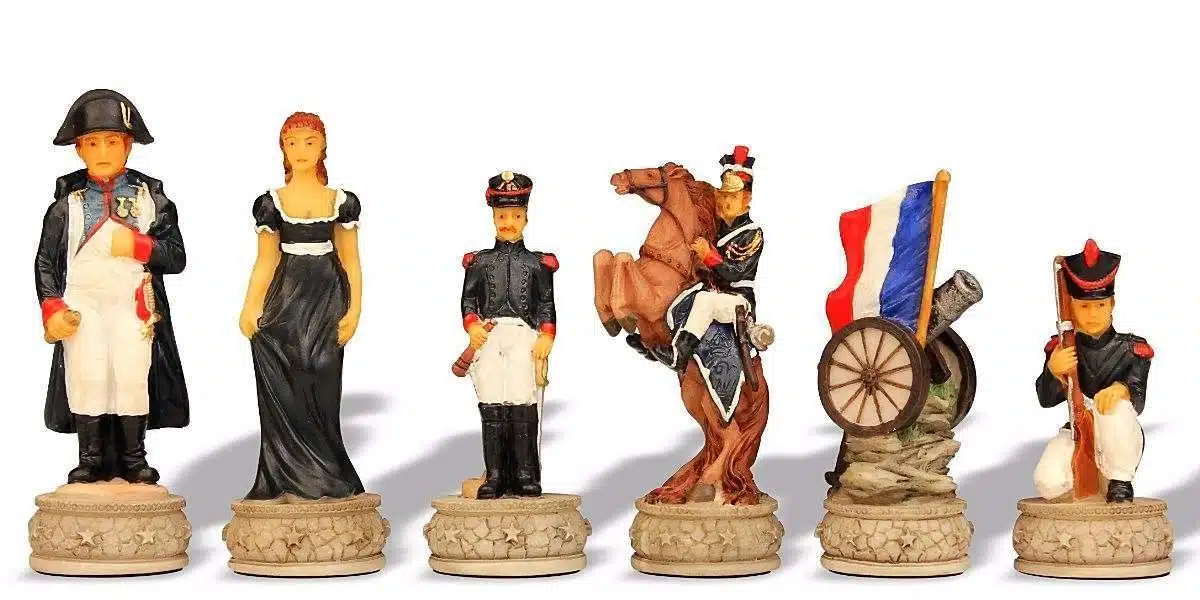 Set Slag om Waterloo II Schaakbord van Rozenhout met Opbergla & Handgeschilderd Schaakspel in Kunsthars - Afbeelding 4