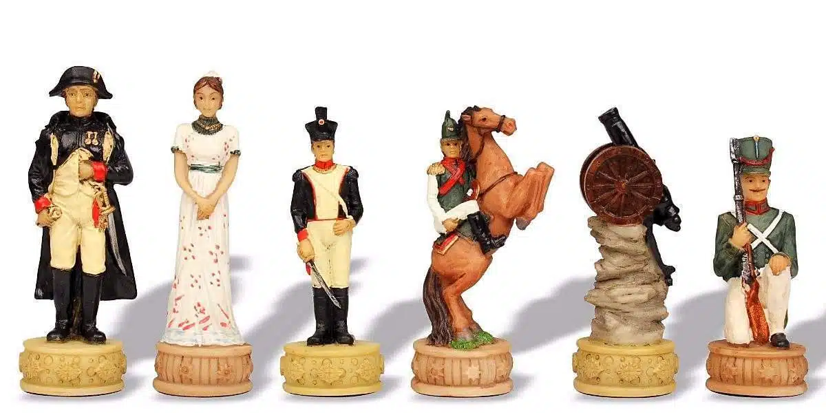 Napoleon Russische Veldtocht IV Schaakspel in Hars met Groen Kunstleren Schaakbord - Afbeelding 11