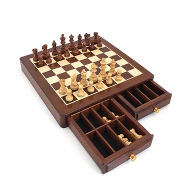 Classic XVI set met schaakbord en twee geopende opbergladen