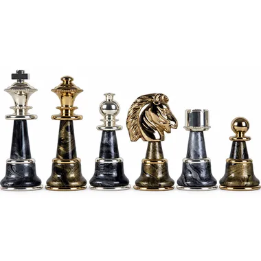 Staunton Fantasy XL stukken, gouden en zilveren afwerking, gedetailleerde paardenkop