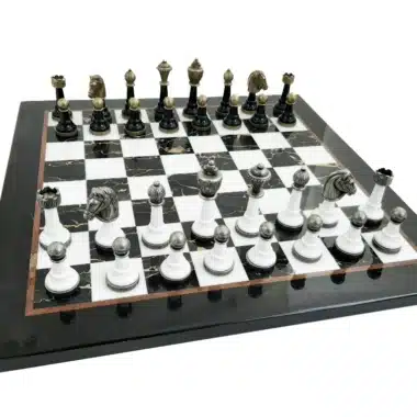 Staunton Design X Schaakset met Schaakbord in Zwart-Wit Marmer