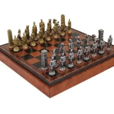 Set Romeinen vs Barbaren VII Schaakbord in Kunstleer met Opbergruimte en Metalen Figuren