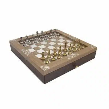 Arabesque Set Houten Schaakbord met Opbergla en Metalen Staunton Schaakstukken