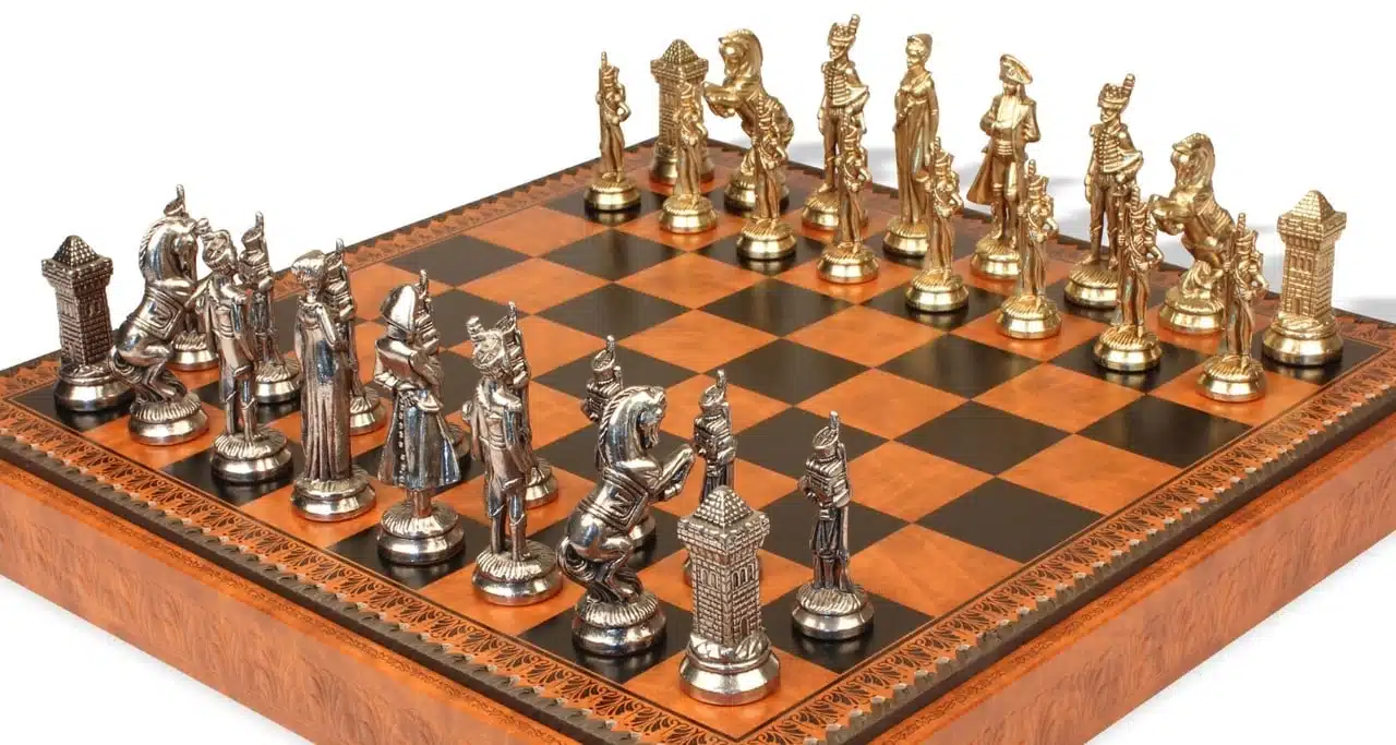 Groot Napoleon VII Set Schaakbord met Opbergruimte en Metalen Schaakspel - Afbeelding 3