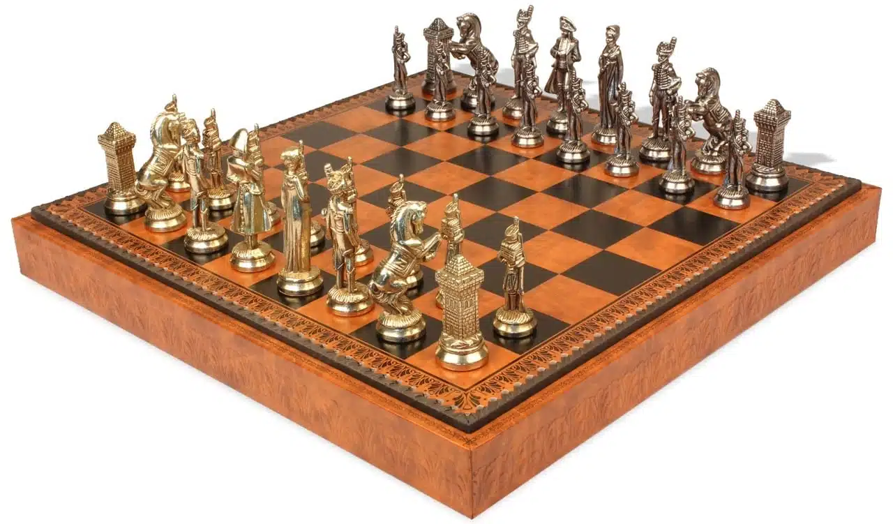 Groot Napoleon VII Set Schaakbord met Opbergruimte en Metalen Schaakspel - Afbeelding 5