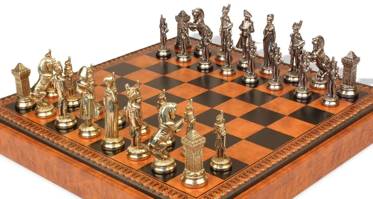 Groot Napoleon VII Set Schaakbord met Opbergruimte en Metalen Schaakspel - Afbeelding 4