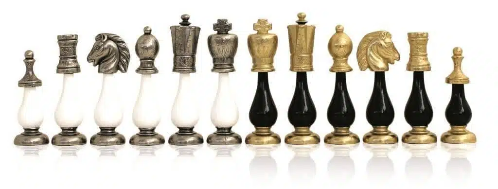 Schaakspel Arabesque - Schaakbord van hout en albast, zwarte serie met lade & stukken van metaal en gelakt hout - Afbeelding 4