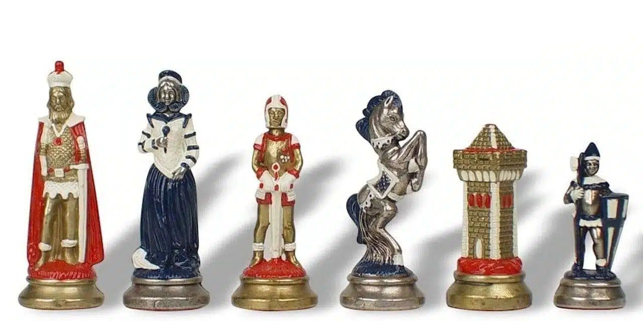Schaakspel Mary Stuart - Schaakbord, Backgammon en Dammen in Kunstleer & Metalen Stukken - Afbeelding 7