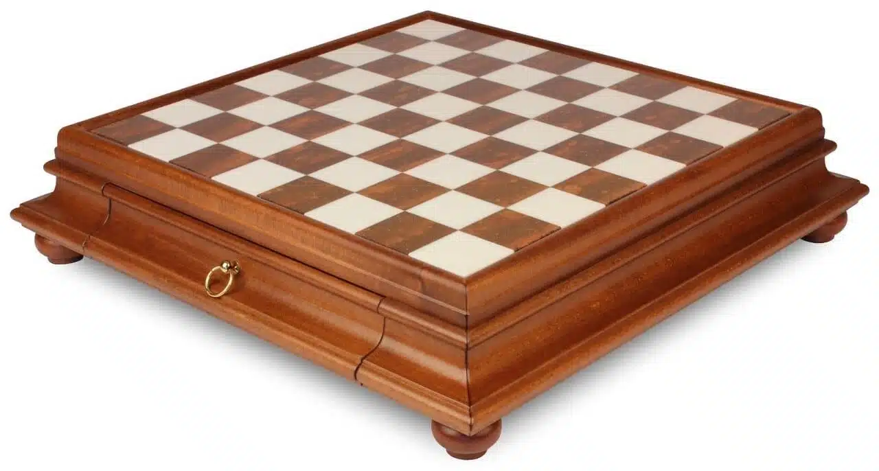 Schaakspel Arabesque - Schaakbord van Hout en Toscaanse Albast met Lade & Verguld Metalen Schaakstukken - Afbeelding 15