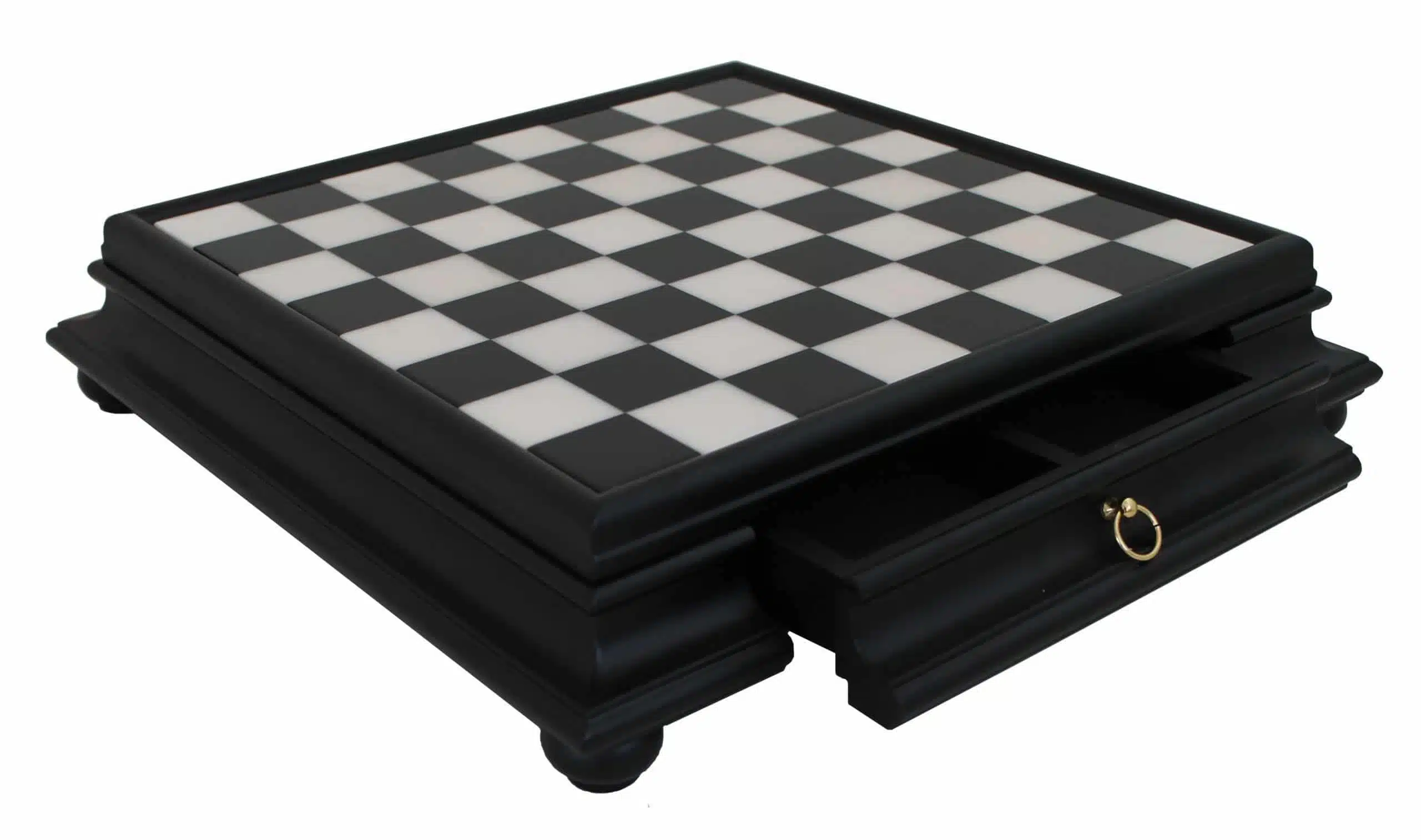 Schaakspel Arabesque - Schaakbord van hout en albast, zwarte serie met lade & stukken van metaal en gelakt hout - Afbeelding 5