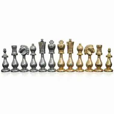 Jeu d'Échecs Arabesque - Échiquier en bois et Albâtre de Toscane avec tiroir & Pièces en métal plaqué or