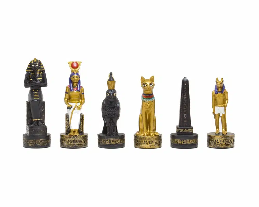Schaakspel Oud-Egypte in Kunsthars & Schaakbord in Zwart-Gouden Kunstleer - Afbeelding 4