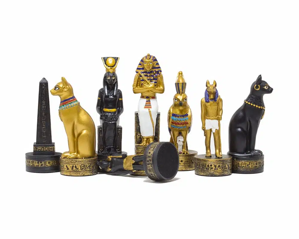 Schaakspel Oud-Egypte in Kunsthars & Schaakbord in Zwart-Gouden Kunstleer - Afbeelding 2
