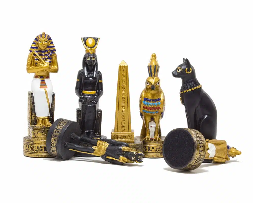 Schaakspel Oud-Egypte in Kunsthars & Schaakbord in Zwart-Gouden Kunstleer - Afbeelding 3