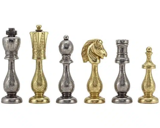 Schaakspel Arabesque - Schaakbord van Hout en Toscaanse Albast met Lade & Verguld Metalen Schaakstukken - Afbeelding 9