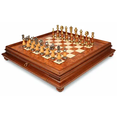 Compleet schaakspel Arabesque op notenhouten schaakbord met lade