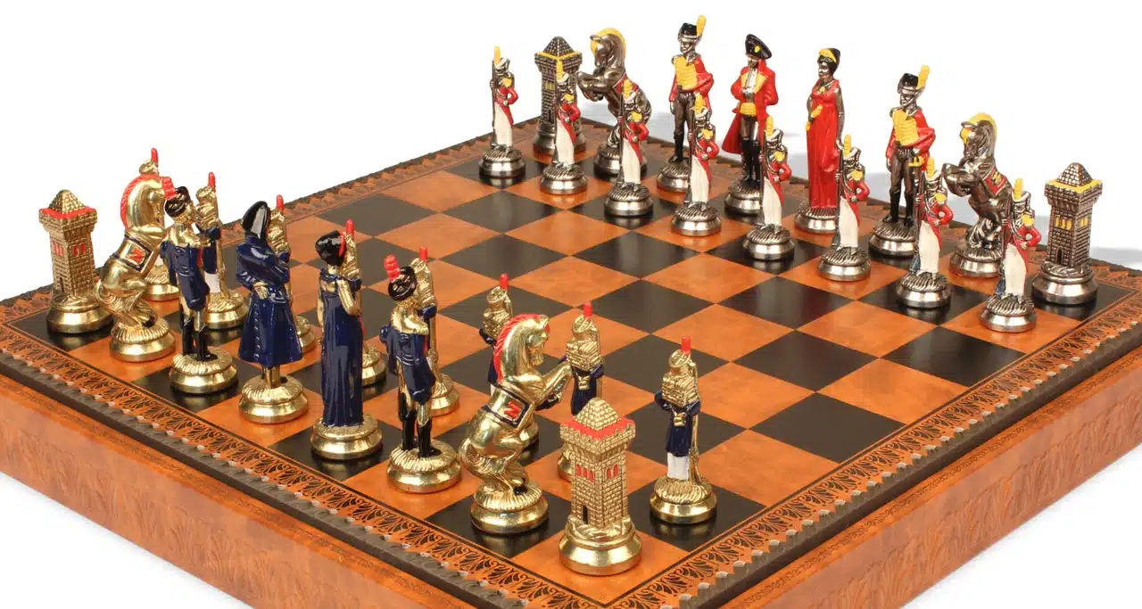 Jeu d'Échecs Napoléon - Échiquier - Backgammon et Jeu de dames en similicuir & Pièces en métal