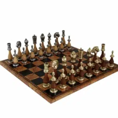 Arabesque Schaakspel van Hout en Metaal met Schaakbord in Kunstleer