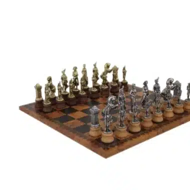 Napoleon Schaakspel in Hout en Metaal met Schaakbord in Kunstleer met Wereldkaart