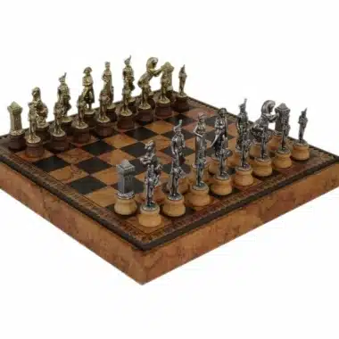 Napoleon Schaakspel - Schaakbord, Dammen en Backgammon in Kunstleer met Opbergvak & Schaakstukken van Metaal en Hout