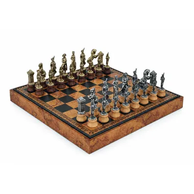 Compleet Napoléon-schaakspel met bruin-zwart kunstleren schaakbord