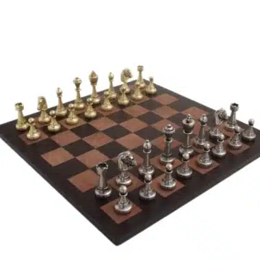 Staunton Schaakspel in Metaal & Schaakbord in Echt Leer