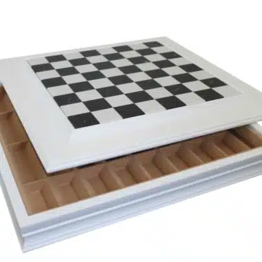 Schaakbord van Wit Gelakt Hout met Zwart-Wit Marmeren Bord en Opbergruimte