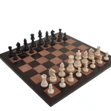 Houten Staunton Schaakspel met Echt Italiaans Leren Schaakbord en Opbergkist