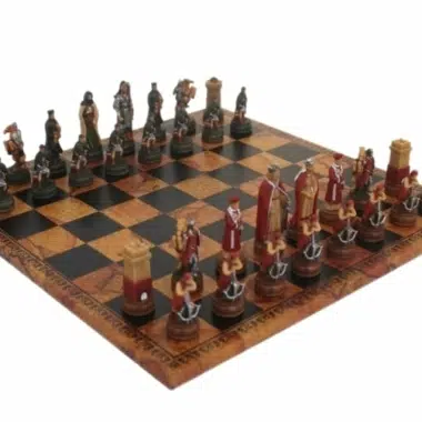 Schaakspel Camelot - Schaakbord in Kunstleer & Schaakstukken van Hars