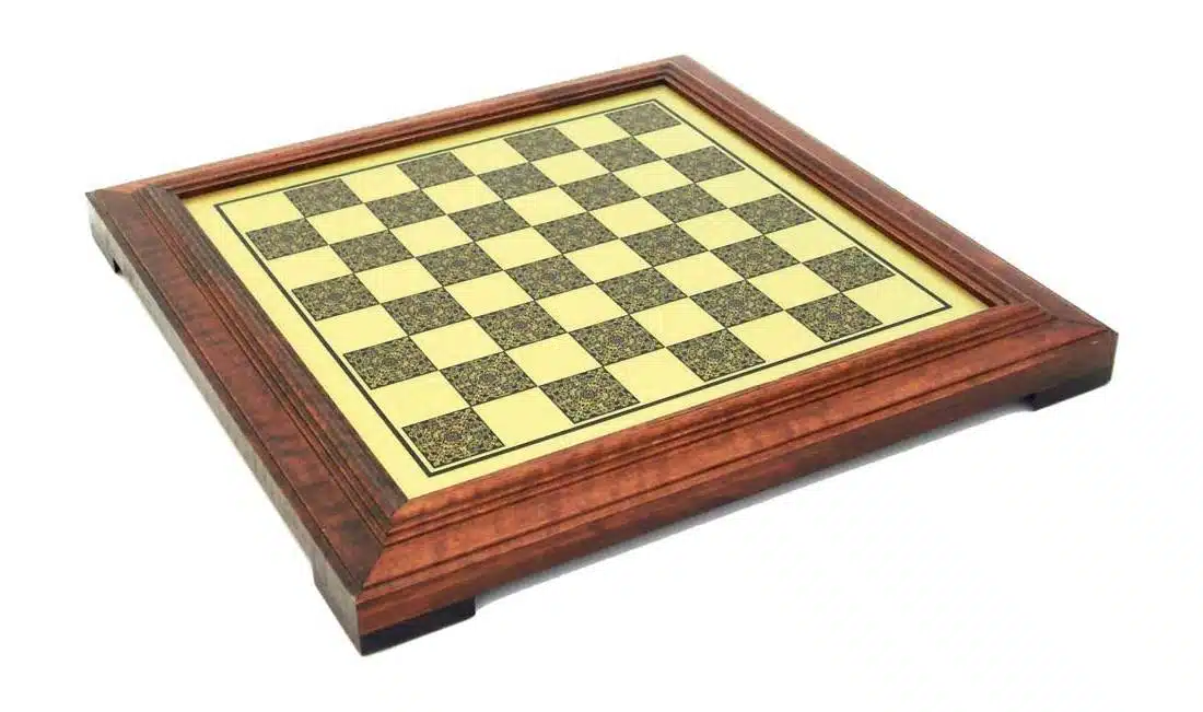Schaakspel Arabesque - Schaakbord met Messingeffect en Houten Frame & Schaakset in Metaal en Hout - Afbeelding 5