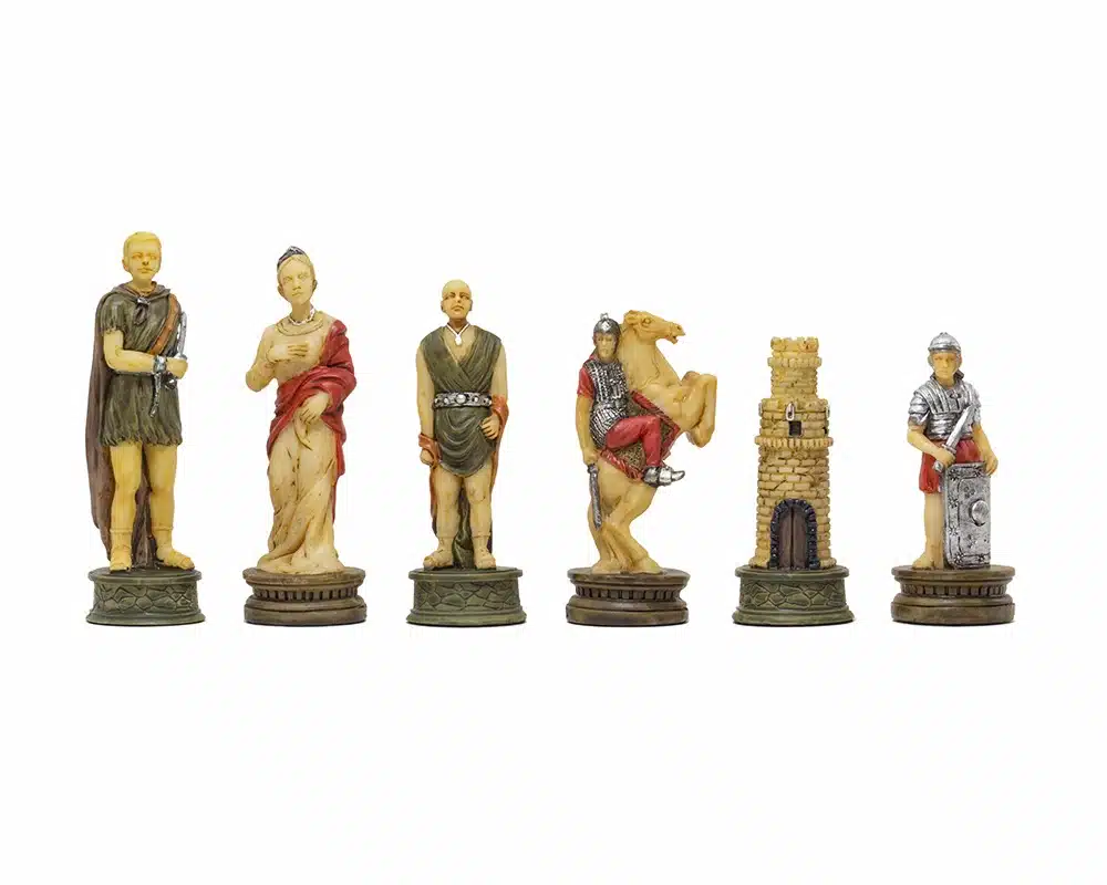 Schaakspel Romeinen vs Gladiatoren in Hars met Kunstleren Schaakbord met Opbergvak - Afbeelding 4