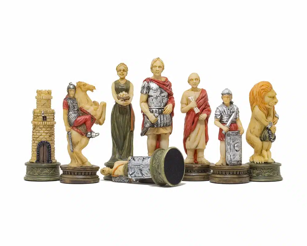 Schaakspel Romeinen vs Gladiatoren in Hars met Kunstleren Schaakbord met Opbergvak - Afbeelding 2