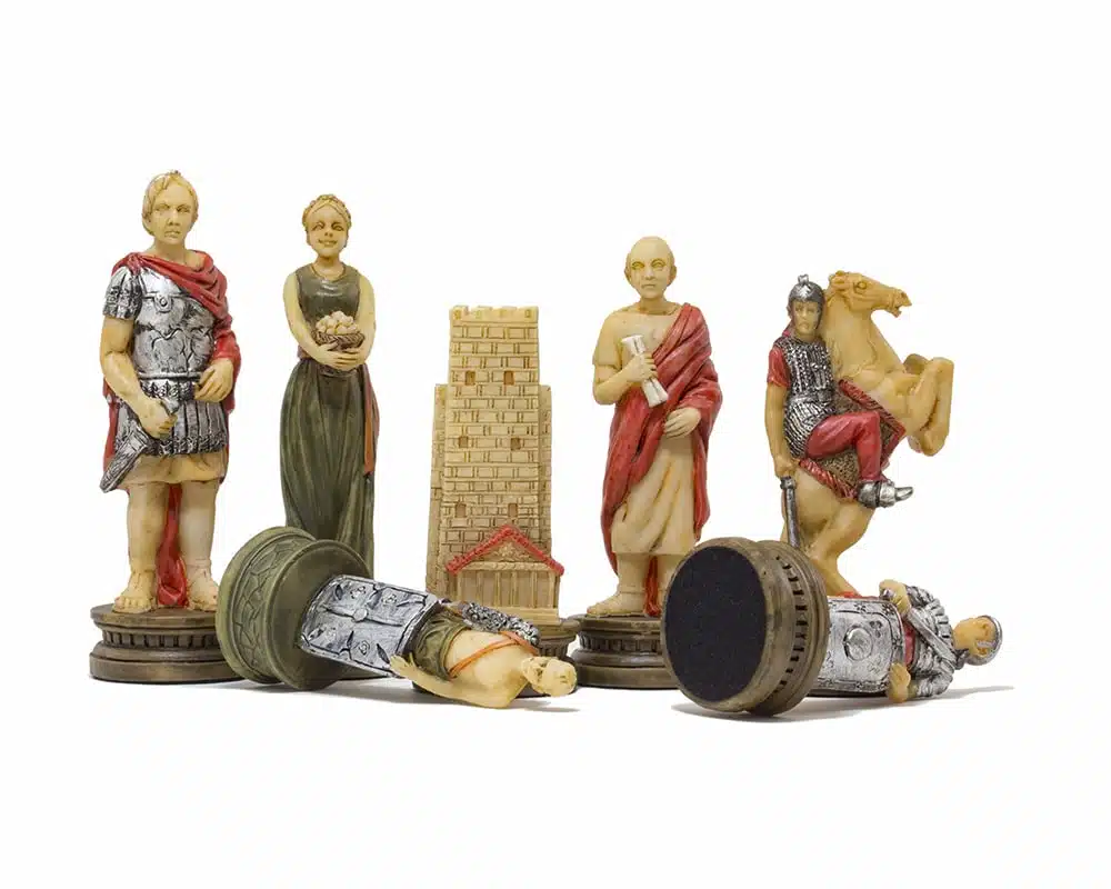 Schaakspel Romeinen vs Gladiatoren in Hars met Kunstleren Schaakbord met Opbergvak - Afbeelding 3