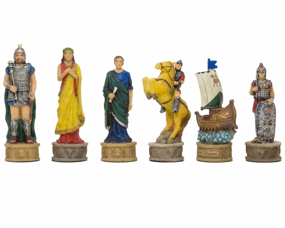 Schaakspel in Kunsthars Griekse Mythologie: De Slag om Troje met Schaakbord in Blauw en Goud Kunstleer - Afbeelding 4