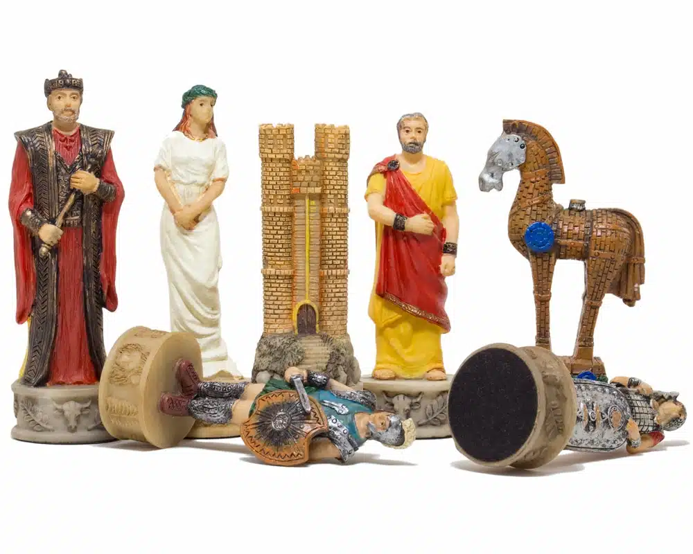 Schaakspel in Kunsthars Griekse Mythologie: De Slag om Troje met Schaakbord in Blauw en Goud Kunstleer - Afbeelding 3