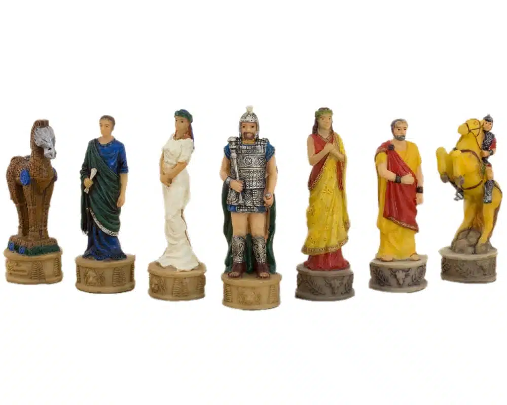 Schaakspel in Kunsthars Griekse Mythologie: De Slag om Troje met Schaakbord in Blauw en Goud Kunstleer - Afbeelding 8