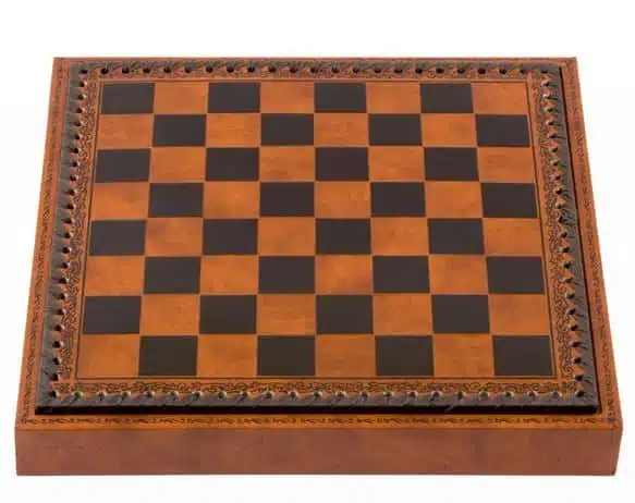 Middeleeuws Schaakspel - Schaak-, Dam- en Backgammonbord in Bruin/Zwart Kunstleer met Opbergvak & Schaakstukken in Metaal - Afbeelding 6