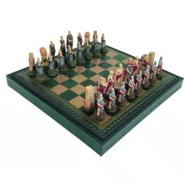 Schaakspel Romeinen vs Gladiatoren in Hars met Kunstleren Schaakbord met Opbergvak