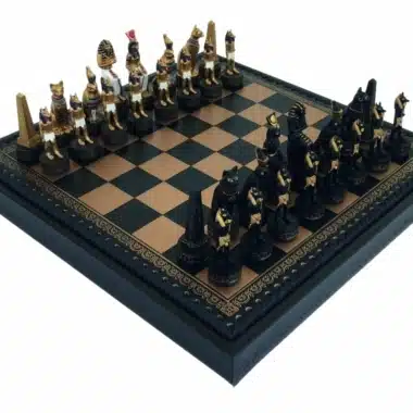 Schaakspel Oud-Egypte in Hars & Schaakbord in Kunstleer met Opbergvak