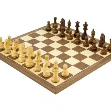 Schaakspel in Goudkleurig Rozenhout met Notenhouten Schaakbord