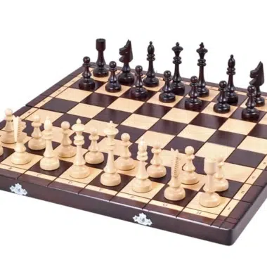 Design Schaakspel in Hout met Opvouwbaar Schaakbord en Opbergruimte