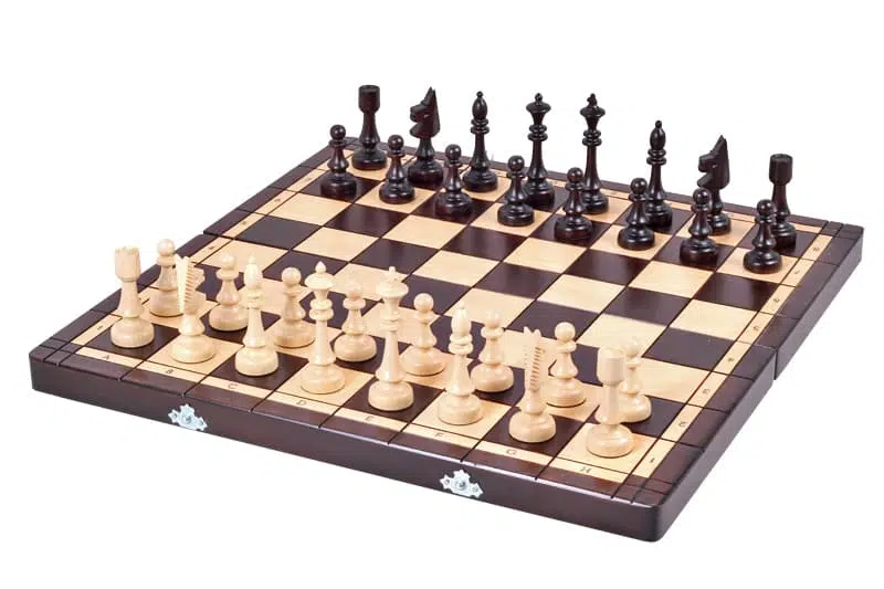 Design Schaakspel in Hout met Opvouwbaar Schaakbord en Opbergruimte