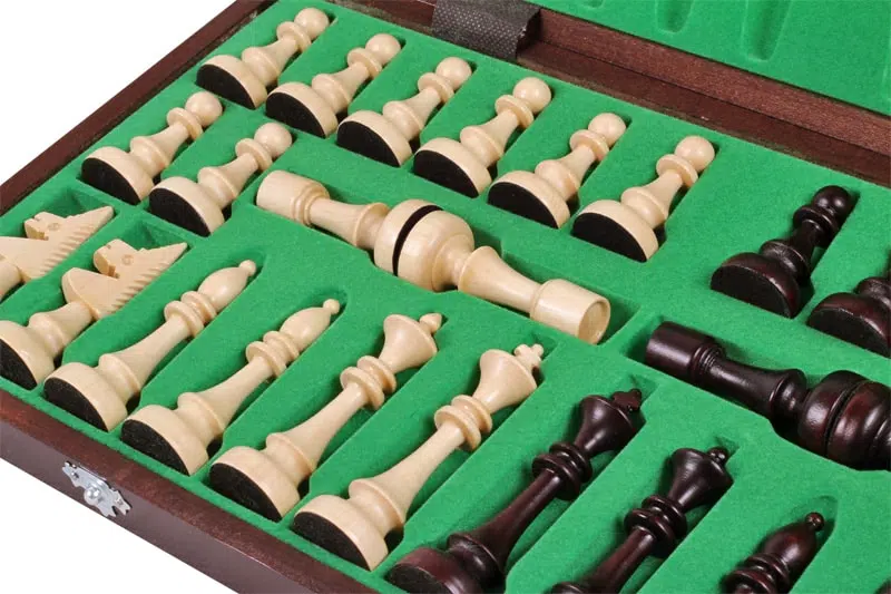 Design Schaakspel in Hout met Opvouwbaar Schaakbord en Opbergruimte - Afbeelding 6