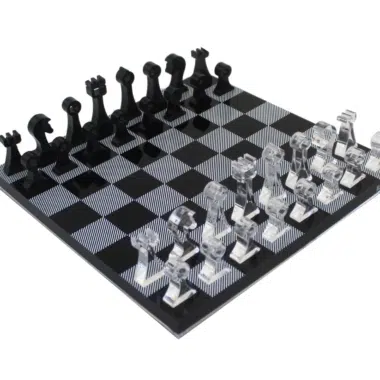 Modern Schaakspel in Plexiglas, Zwart en Transparant, met Opbergruimte