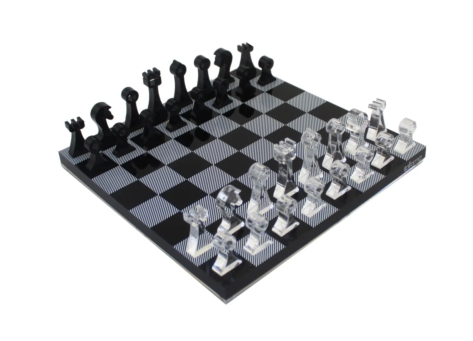 Modern Schaakspel in Plexiglas, Zwart en Transparant, met Opbergruimte