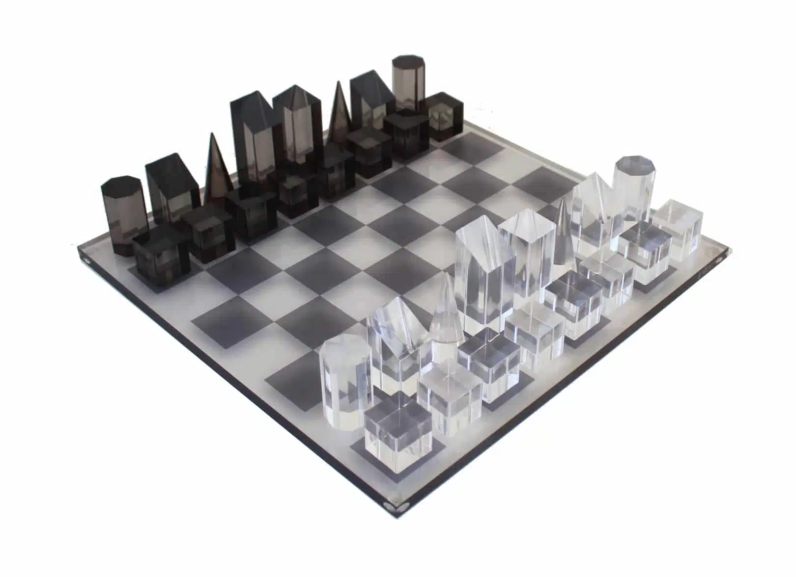 Schaakspel Cube Design Grijs en Transparant Glanzend Plexiglas met Opbergkist