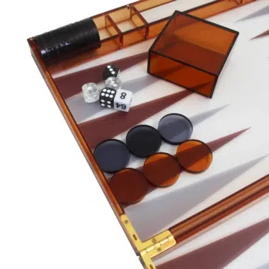 Alternative view of Modern Backgammon van Oranje Plexiglas met Damschijven, Dobbelbekers en Dobbelstenen